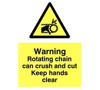Rotating chain can crush and Cut Keep Hands Out Warning Sign Self Adhesive Gloss Sticker 160mm x 125mm