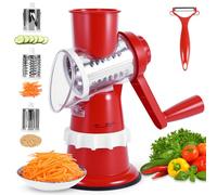 Rotating Cheese Grater, Stainless Steel Cheese Grater with 3 Slicer Heads & Planer, Easy to Use, Potato Shredder for Parmesan, Vegetables, Chocolate, Nuts, Garlic, Ginger