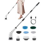 Rotating Cleaning Tool - Electric Bathroom Scrubbing Brush for Shower, Adjustable Battery Scrubber for Grout, Safe Kitchen Sinks, Deep Cleans Surfaces, Home and Garden, White Compact Handle