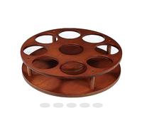 Rotating Coffee Syrup - Wooden Rack with 9 Holes, Lazy Susan Spice Bottle Holder, Ideal for Coffee Bar & Wine Storage, Includes 4 Non-Slip Mats for Condiments