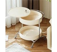 Rotating Coffee Table with Sto 2-Tier Side Table on Wheels Round End Table for Living Room Modern White Accent Fur Slish Sofa Side Stand