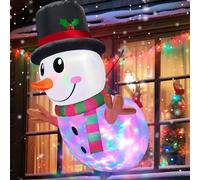 [ Rotating Colorful Magic Lights ] 4 Ft Christmas Inflatable Snowman Lean Out from Window Outdoor Christmas Decorations Blow Up with LED Lights Xmas Decor Party Outside Indoor Yard Garden Lawn Home