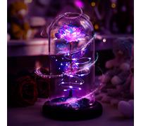 Rotating Colourful Purple LED Rose in Glass Dome - Perfect Gift for Her