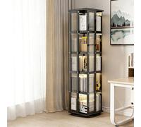 Rotating Corner Bookshelf with Storage, 360° Stackable Shelf Tower for Bedroom Living Room Office