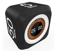 Rotating Cube Pomodoro Visual Timer 5, 25, 10 50 Minutes Preset + Custom Countdown, Rechargeable Desk Productivity Flip Timer with Detachable Silicone Cover for ADHD Study Work Kitchen School (Black)