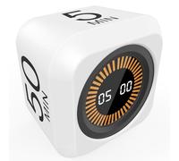 Rotating Cube Visual Pomodoro Timer 5, 25, 10 50 Minutes Preset + Custom Countdown, Rechargeable Desk Productivity Flip Timer with Detachable Silicone Cover for ADHD Study Work Kitchen School (White)