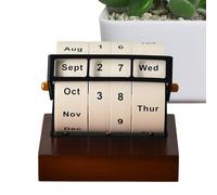 Rotating Desk Perpetual Calendar - Alloy Wood Desktop Organizer, Clear Printed Block Calendar, Clear Date Display, Long Lasting Reusable Design | Stylish Decorative Gift For Home Office Classroom