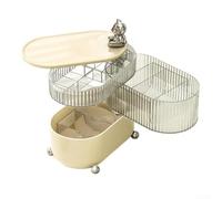 Rotating Desktop Storage Box with 360 Degree Rotation Multi Tier Compartments and Dustproof Protection for Jewelry (cream powder(cream white(three))