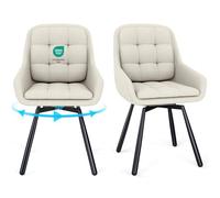 Rotating Dining Chairs Set of 2-360° Swivel Upholstered Stools with Armrests Durable Metal Legs Versatile Beige Accent Furniture for Living Room Bedroom Kitchen