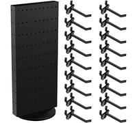 Rotating Display Stand Black Pegboard Display Rack 10.4'' W 23.6'' H Four Sided Peg Board Display Stands for Selling Vendor Craft Shows Pegboard Organizer Retail Counter Display with 54 Pcs 2'' Hooks
