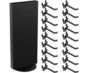 Rotating Display Stand Black Pegboard Display Rack 10.4'' W 23.6'' H Four Sided Peg Board Display Stands for Selling Vendor Craft Shows Pegboard Organizer Retail Counter Display with 54 Pcs 2'' Hooks