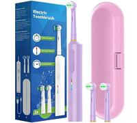 Rotating Electric Toothbrush, 3 Modes USB Fast Rechargeable Rotary Electric Toothbrush with Timer, Travel Case and 2 Brush Heads (Purple)