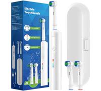 Rotating Electric Toothbrush, 3 Modes USB Fast Rechargeable Rotary Electric Toothbrush with Timer, Travel Case and 2 Brush Heads
