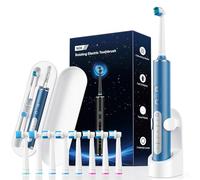 Rotating Electric Toothbrush, 5 Sonic Modes for Adults and Children, Electric Toothbrush with 8 Replacement Heads, Battery Life 60 Days (Azurblau)
