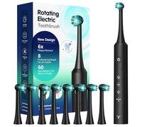 Rotating Electric Toothbrush for Adults, 8 Brush Heads & Fast Charging, 60-Day Long-Lasting Battery, 4 Modes, IPX7 Waterproof, 2-Minute Smart Timer for Professional Clean (Black)