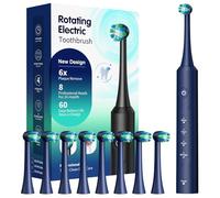 Rotating Electric Toothbrush for Adults, 8 Brush Heads & Wireless Charging, 60-Day Long-Lasting Battery, 4 Modes, IPX7 Waterproof, 2-Minute Smart Timer for Professional Clean, Deepblue