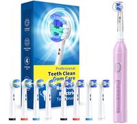 Rotating Electric Toothbrush for Adults, 8 Heads 2 Types, 4 Modes, Purple | Rotating Electric Toothbrush for Adults, 8 Brush Heads 2 Types, 4 Modes Deep Clean Rechargeable, 2 Min Smart Timer Purple