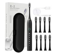 Rotating Electric Toothbrush for Adults, Electric Toothbrush Powerful Deep Clean, 8 Brush Heads, 6 Settings with Stand and Travel case, IPX7 Waterproof, 2-Minute Smart Timer for Professional (Black)