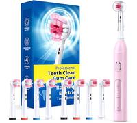Rotating Electric Toothbrush for Adults with 8 Brush Heads (2 Types), 4 Modes Deep Clean Electric Toothbrush with Rechargeable Power and 2 Min Smart Timer Pink