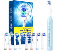 Rotating Electric Toothbrush for Adults with 8 Brush Heads (2 Types), 4 Modes Deep Clean Electric Toothbrush with Rechargeable Power and 2 Min Smart Timer Blue