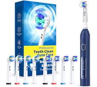 Rotating Electric Toothbrush for Adults with 8 Brush Heads (2 Types), 4 Modes Deep Clean Electric Toothbrush with Rechargeable Power and 2 Min Smart Timer Deepblue