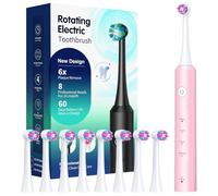 Rotating Electric Toothbrush for Adults with 8 Brush Heads, 4 Cleaning Modes, 60-Day Battery Life, and 2-Minute Smart Timer on The Professional Electric Toothbrush Pink