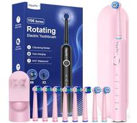 Rotating Electric Toothbrush with 8 Brush Heads (2 Types) for Adults and Kids, 60-Day Battery Life, Wireless Wall Charging Station, 5 Modes Sonic Toothbrush with Travel Case