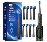 Rotating Electric Toothbrush with 8 Brush Heads for Adults and Kids, 3 Intensities 5 Modes, Wireless Wall Charging Station, Sonic Toothbrush with 2-Minute Smart Timer (Black)