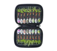 Rotating Fishing Lure Set 16-Piece with Copper Spinners and Treble Hooks for Beach Fishing, Includes EVA Carry Case(A)