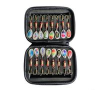 Rotating Fishing Lure Set 16-Piece with Copper Spinners and Treble Hooks for Beach Fishing, Includes EVA Carry Case(B)