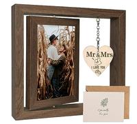Rotating Floating Mr & Mrs Picture Frame 4x6In Double-Sided Picture Walnut Frame Rustic Rotating Picture Frame Couple Gifts Wedding Engagement Gifts for Boyfriend Girlfriend Wife Husband (Mr & Mrs)