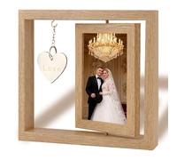 Rotating Floating Photo Frames, Wedding Picture Frames 4x6inch, Wooden Picture Frame, Double Engagement Photo Frame DIY Heart Pendant Bride Gifts for Couple