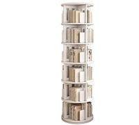 Rotating Floor Bookshelf, 6-Tier Multi-Storage Shelves for Home Use, Space-Saving Design, Ideal for Office, Classroom, or Entryway (White)