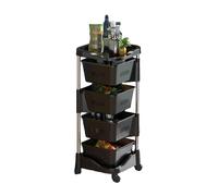Rotating Floor-standing Storage Basket, 4-Tier Bathroom Shelf with Wheels, Plastic Organizer for Fruits and Vegetables, Ideal for Grocery Storage
