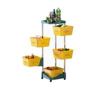 Rotating Floor-standing Storage Basket, 4-Tier Bathroom Shelf with Wheels, Plastic Organizer for Fruits and Vegetables, Ideal for Grocery Storage