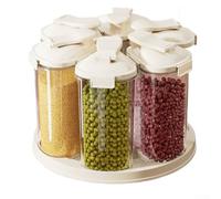 Rotating Food Storage Containers 6-Piece Airtight Set Safe PET+PP Plastic Rotating Dispenser 6-Pack 6-Compartment Rotating Organizer for Rotating Food Jar Set 25.5cm Triple-Lock Sealed Airtight(White)