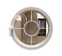 Rotating Glass Porthole Windows, 360° Rotating Round Tempered Glass Pivot Casement Window with Handle White 60-100CM(80CM/31.5IN)