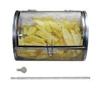 Rotating Grill Basket - Stainless Steel Air Fryer Cage, Outdoor Camping Supplies | Multifunction Grill French Fries Basket with Screw and 28cm Shaft, for Baking Nuts, Coffee Beans, Grill Bbq,