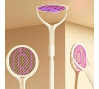 Rotating Head Electric Fly Swatter, Rotating Head Fly Zapper, Racket Rechargeable Flies Killer, Handy Flies Killer Mosquito Bug Zapper with a Telescopic Extension for Indoor and Outdoor(Beige)