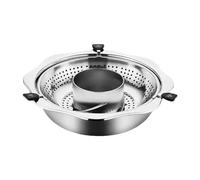 Rotating Hot Pot, Steamboat Stainless Steel Double-Layer Detachable Shabu Hot Pot Mandarin Duck Fondue for Induction Cooktop, Gas Stove