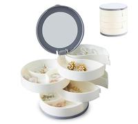 Rotating Jewelry Organizer Box with Mirror - Large Capacity Multi-Layer Storage, 360° Rotation, Protective Cover, Compact with Non-Slip Base (White)