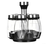 Rotating Kitchen Organizer with 6 Glass Spice Containers for Uniform Dispensing and Reduced Spill Risk During Frequent Use (seasoning jar white)