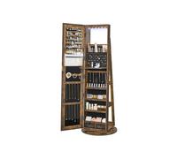 Rotating LED Mirror Jewellery Cabinet, Rustic Brown + Black