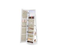 Rotating LED Mirror Jewellery Cabinet, White + Greige Lining