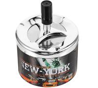 Rotating Lid Smokeless Ashtray Metal Desktop Tabletop round Black