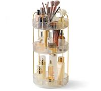 Rotating Makeup Organiser Cosmetic Organizer: 360 Rotating 3-Tier Large Capacity Make Up Storage Multi-Function Round Spinning Make Up Brush Holder ,Revolving for Vanity Table, Bedroom (Clear-A)