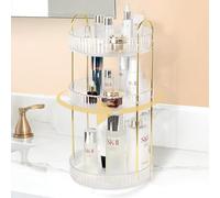 Rotating Makeup Organizer for Vanity, Large Skincare Make Up Storage Perfume Organizers for Bathroom Counter, Clear Cosmetic Lipstick Toiletry Dresser Organizer Spinning Holder (Pearl White, 3 Tier)