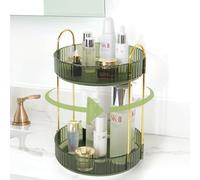Rotating Makeup Organizer for Vanity, Large Skincare Make Up Storage Perfume Organizers for Bathroom Counter, Clear Cosmetic Lipstick Toiletry Dresser Organizer Spinning Holder (Gem Green, 2 Tier)