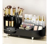 Rotating Makeup Organizer for Vanity with Brush Holder, Cosmetic Makeup Storage Organizer, Large Spinning Makeup Skincare Organizer, Countertop Makeup Perfume Organizer, Lotions Display Case (Black)