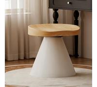 Rotating Makeup Stool with Solid Wood Top, Metal Base Vanity Chair, Retro Dining Chair with Comfort Footrest for Bedroom & Living Room